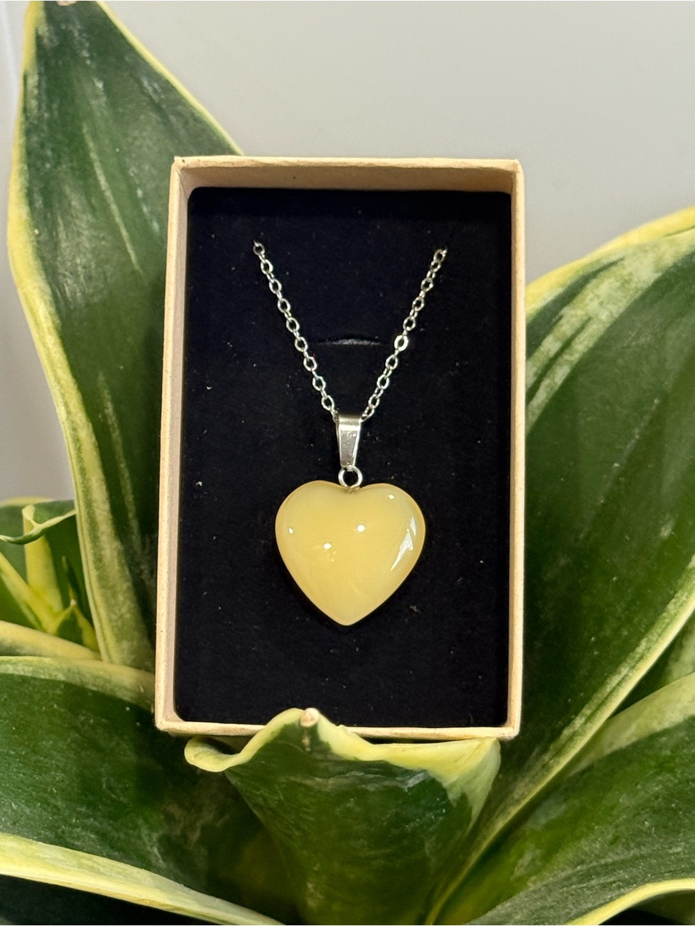 Faux Yellow Jade Stone Heart Pendant Necklace - Women Jewelry